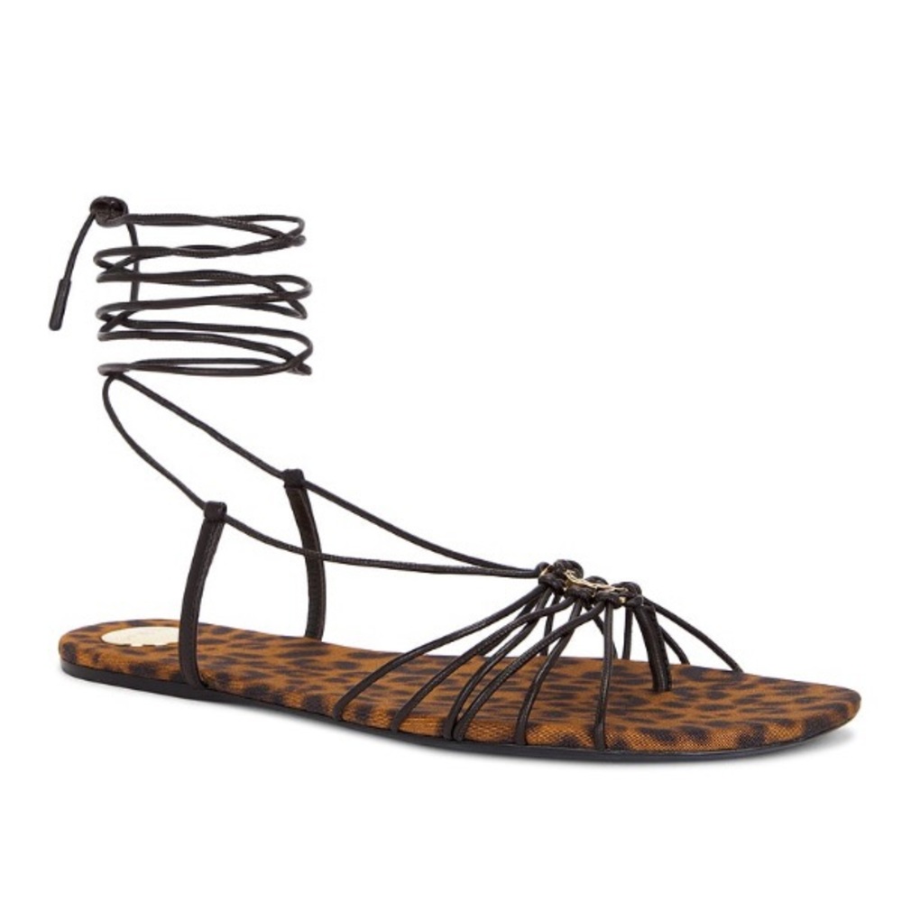 SAINT LAURENT Babylone YSL logo ankle strap leopard sandals - Picture 4 of 6